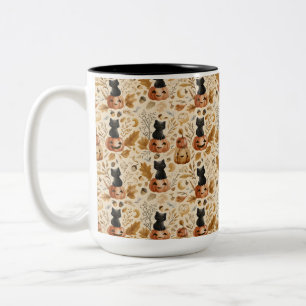 Caneca De Café Em Dois Tons Botânica Gato Preto Outono
