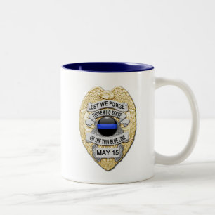 Caneca De Café Em Dois Tons Botão Brilhante da Linha Azul Fina & Insígnia Dour