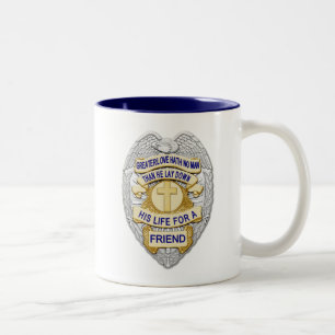 Caneca De Café Em Dois Tons Botão Brilhante da Linha Azul Fina & Insígnia Dour