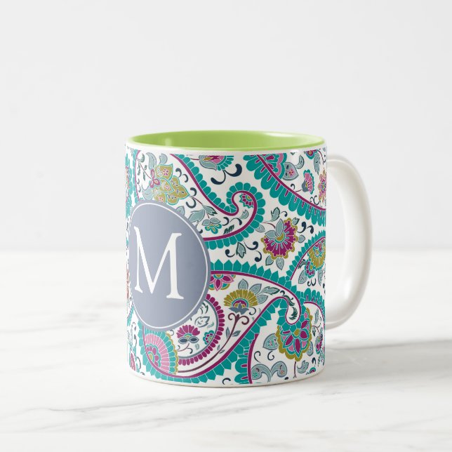 Caneca De Café Em Dois Tons Boteh Pisley Pattern Monogram Mug (Frente Esquerda)