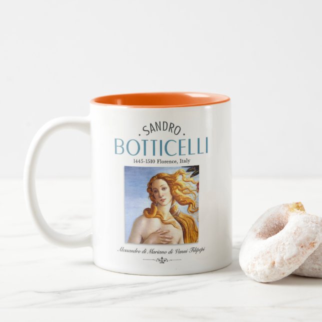 Caneca De Café Em Dois Tons Botticelli Nascimento de Pintura de Vênus e Biolog (Com Donut)