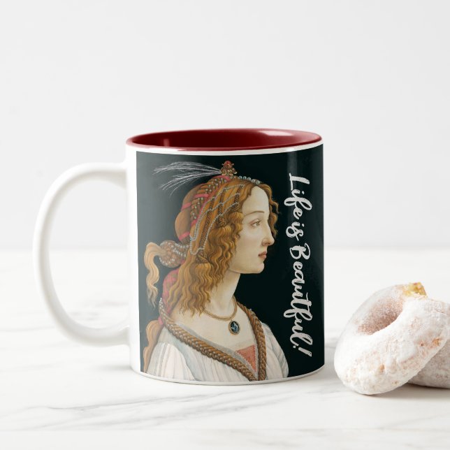 Caneca De Café Em Dois Tons Botticelli Nymph Portrait Pintura (Com Donut)