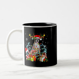 Caneca De Café Em Dois Tons Boxer Dog Reindeer Árvore de Natal Luzes Pajama Xm