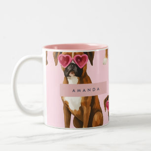 Caneca De Café Em Dois Tons Boxer Personalizado com Óculos de Grau Coração Ros