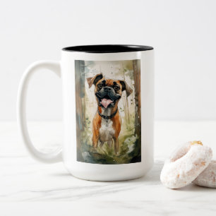 Caneca De Café Em Dois Tons Boxer Terrier Aquarela Caprichosa
