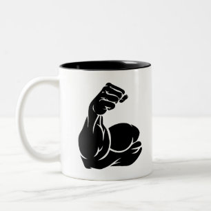 Caneca De Café Em Dois Tons Braço Forte Mostrando Músculo Biceps