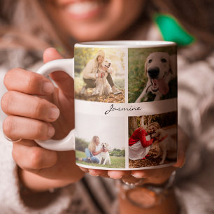 Caneca De Café Em Dois Tons Branca de Colagem de 10 Fotos Personalizadas Moder