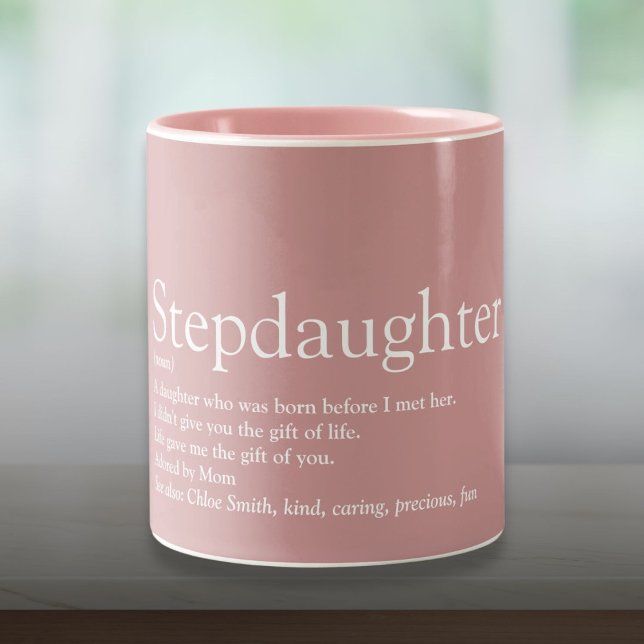 Caneca De Café Em Dois Tons Branca Moderna de Definição de Stepfilha Rosa (Stepdaughter Definition Fun Modern Girly Pink Two-Tone Coffee Mug)