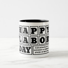 Caneca De Café Em Dois Tons Branco após o feliz feriado do Dia do Trabalho