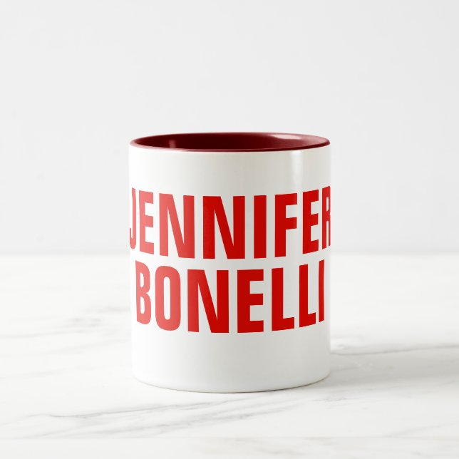 Caneca De Café Em Dois Tons Branco vermelho-vermelho-preto moderno e profissio (Centro)