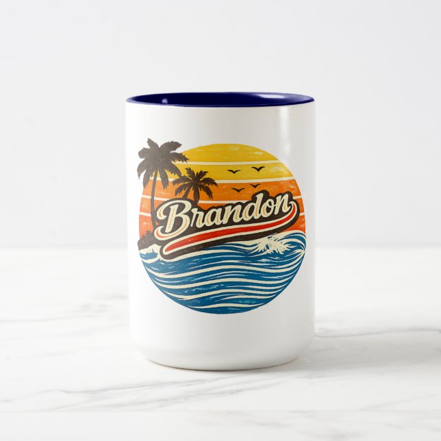 Caneca De Café Em Dois Tons Brandon Retro Sunset Name Design (Centro)