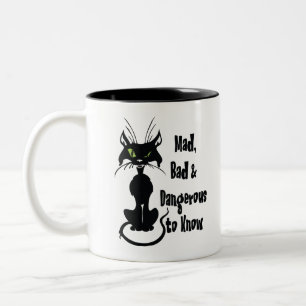 Caneca De Café Em Dois Tons Bravo, Mau e Perigoso para Saber, gato preto