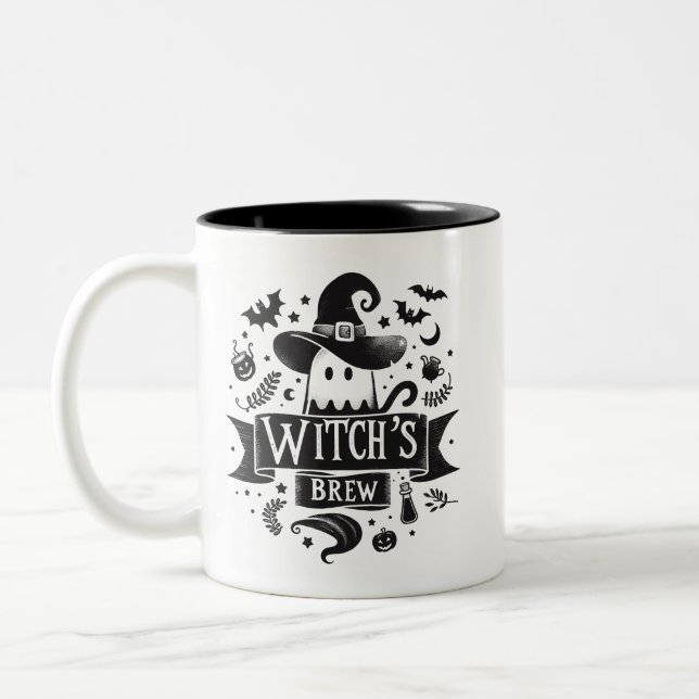 Caneca De Café Em Dois Tons Brew da bruxa- Halloween (Esquerda)