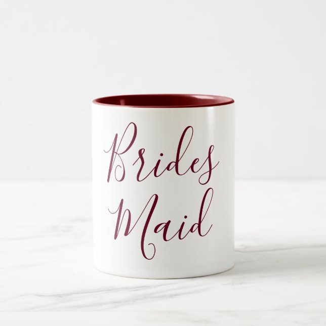 Caneca De Café Em Dois Tons Bridesmaid Burgundy e White Cursive (Centro)