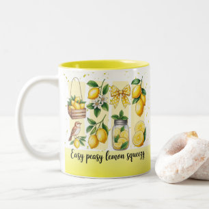 Caneca De Café Em Dois Tons Brilhantes Vibrações de Verão Limão Préppy Ousadas
