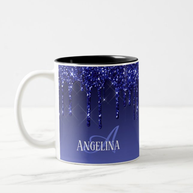 Caneca De Café Em Dois Tons Brilho Azul Personalizado (Esquerda)
