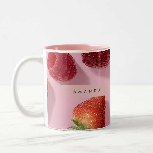 Caneca De Café Em Dois Tons Brilho Personalizado Morango & Framboesa (Esquerda)