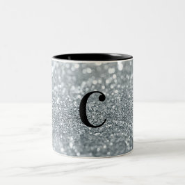 Caneca De Café Em Dois Tons Brilho Prata Branco Bokeh Glam Moderno Brilho