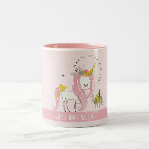 Caneca De Café Em Dois Tons Brincadeira Magia Branca Unicórnio Rosa Princesa C