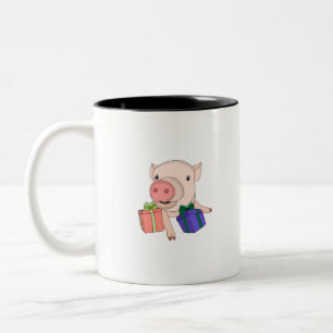 Caneca De Café Em Dois Tons Brincando com Caixas de Presente
