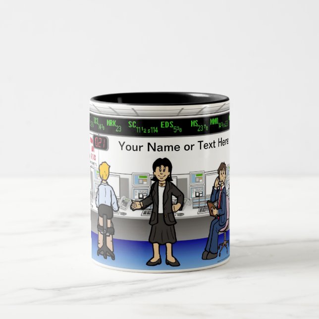 Caneca De Café Em Dois Tons Broker de ações - Cartoon feminino por PrintedPerf (Centro)