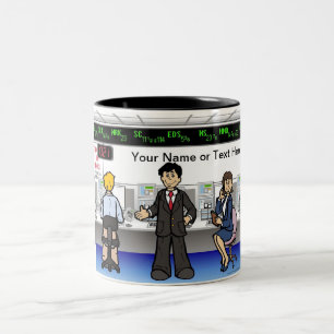 Caneca De Café Em Dois Tons Broker de ações - Cartoon masculino por PrintedPer