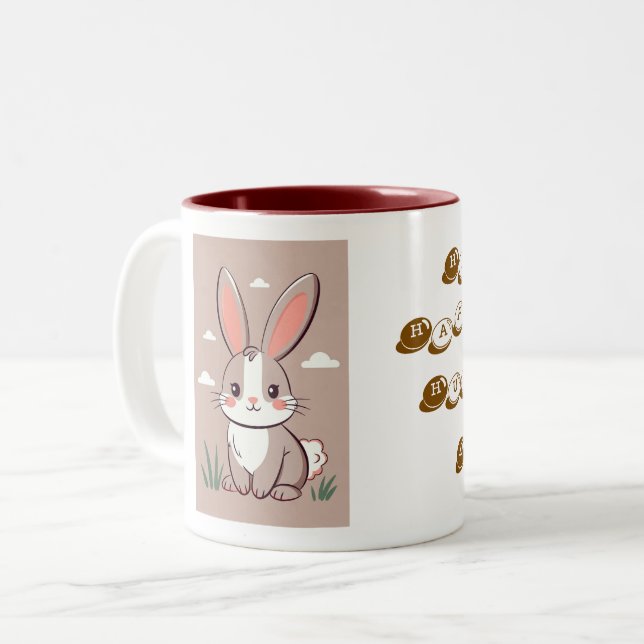 Caneca De Café Em Dois Tons Brown and White Easter Bunny Image (Frente Esquerda)