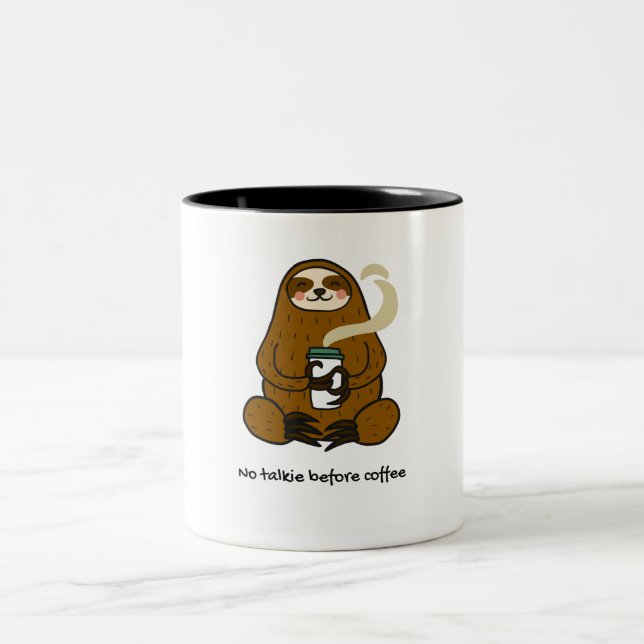 Caneca De Café Em Dois Tons Brown Ilustrou Sem Talkie Antes Do Café (Centro)
