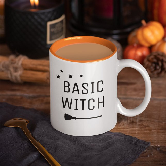 Caneca De Café Em Dois Tons Bruxa Básica Moderna Halloween (Criador carregado)