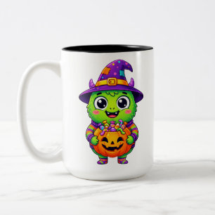 Caneca De Café Em Dois Tons Bruxa de Criatura de Doce com Abóbora