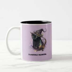 Caneca De Café Em Dois Tons Bruxa de Gato Preto Chapéu Assustador Divertido Ha