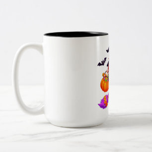 Caneca De Café Em Dois Tons Bruxa de Halloween Fofa em Vassoura
