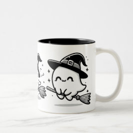 Caneca De Café Em Dois Tons Bruxa Fantasma Voadora em Caneca de Halloween de V