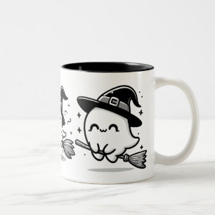 Caneca De Café Em Dois Tons Bruxa Fantasma Voadora em Caneca de Halloween de V