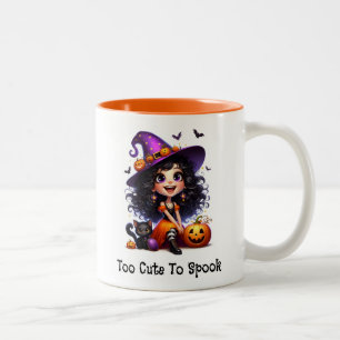 Caneca De Café Em Dois Tons Bruxa Fofa Menina & Gato Preto Halloween