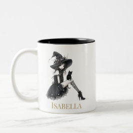 Caneca De Café Em Dois Tons Bruxa Gótica Personalizada – Bruxa com Nome Person