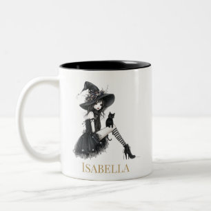 Caneca De Café Em Dois Tons Bruxa Gótica Personalizada – Bruxa com Nome Person
