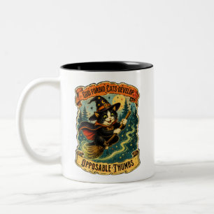Caneca De Café Em Dois Tons Bruxa Gótica Vintage Divertida Gato Halloween