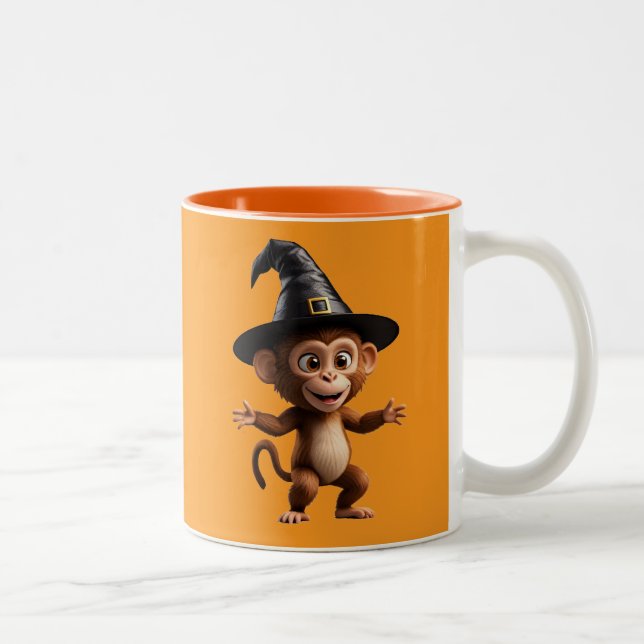 Caneca De Café Em Dois Tons Bruxa Macaco Mágico (Direita)