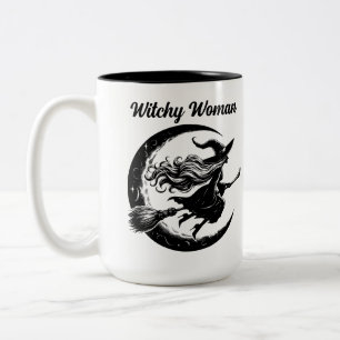 Caneca De Café Em Dois Tons Bruxa voando uma caneca de dois tons
