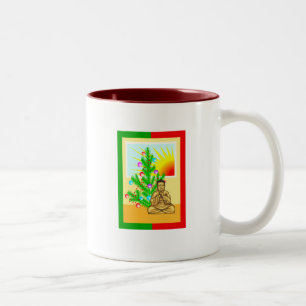 Caneca De Café Em Dois Tons Buda de Natal com Árvore!