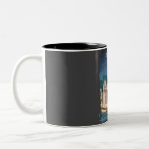 Caneca De Café Em Dois Tons Budapest Hungary Vintage Posto RetroViagem mínimo
