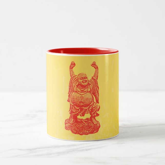 Caneca De Café Em Dois Tons Buddha de riso (vermelho) (Centro)
