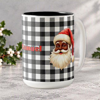 Caneca De Café Em Dois Tons Búfalo Preto e Branco Xadrez Preto Papai Noel Verm