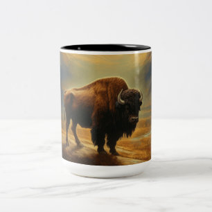 Caneca De Café Em Dois Tons Buffalo Bison Sunset Silhouette