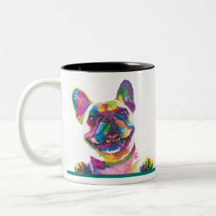 Caneca De Café Em Dois Tons Buldogue francês colorido