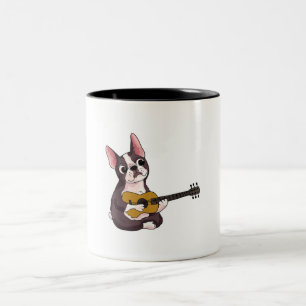 Caneca De Café Em Dois Tons Buldogue Francês Tocando Violão Engraçado Guita