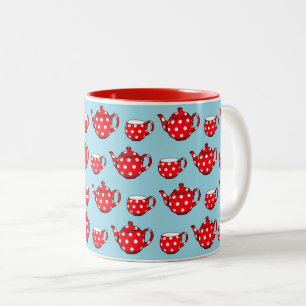 Caneca De Café Em Dois Tons Bule de chá vermelho picante e padrão de copos em