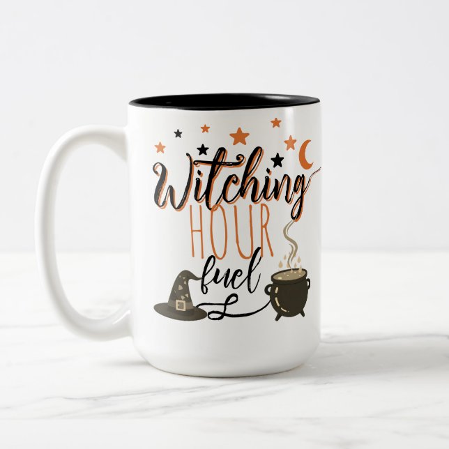 Caneca De Café Em Dois Tons Buleiro de Bruxa de Halloween Estrelas Laranja  (Esquerda)