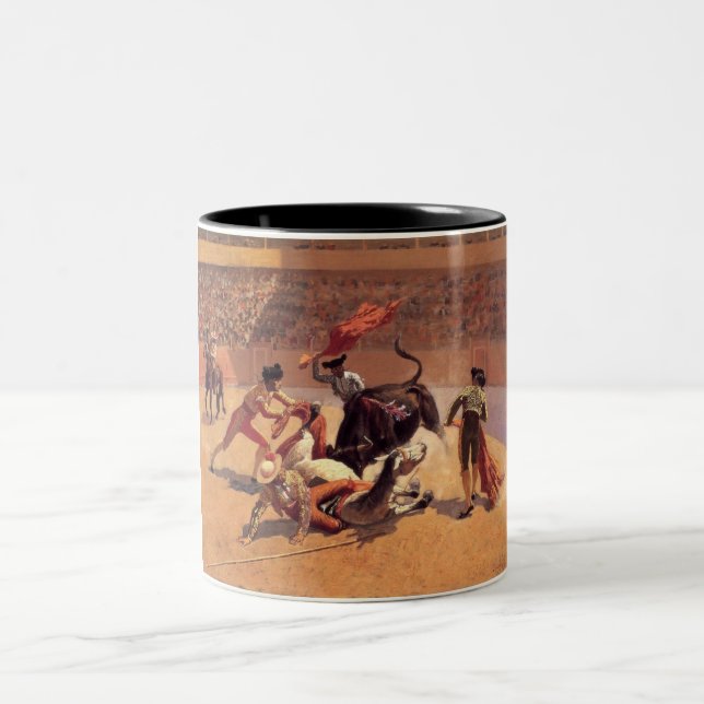 Caneca De Café Em Dois Tons Bull Fighters mexicano (por Frederic Remington) (Centro)
